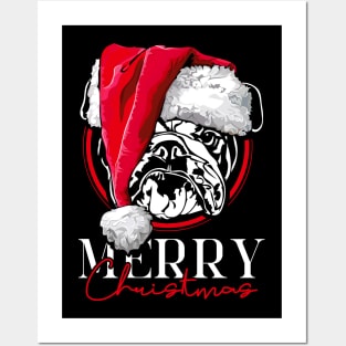Funny Santa English Bulldog Merry Christmas dog British Bulldog Posters and Art